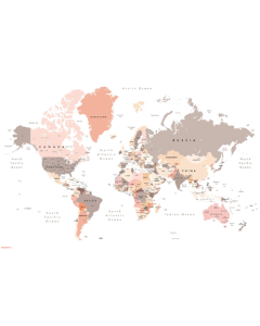 Geography - World Map Neutral Earth Tones 26