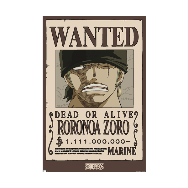 Trends One Piece - Roronoa Zoro Wanted Poster Poster